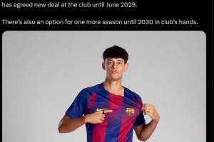罗马诺：18岁中卫坎波斯已与巴萨续约至2029年，包含延长1年选择